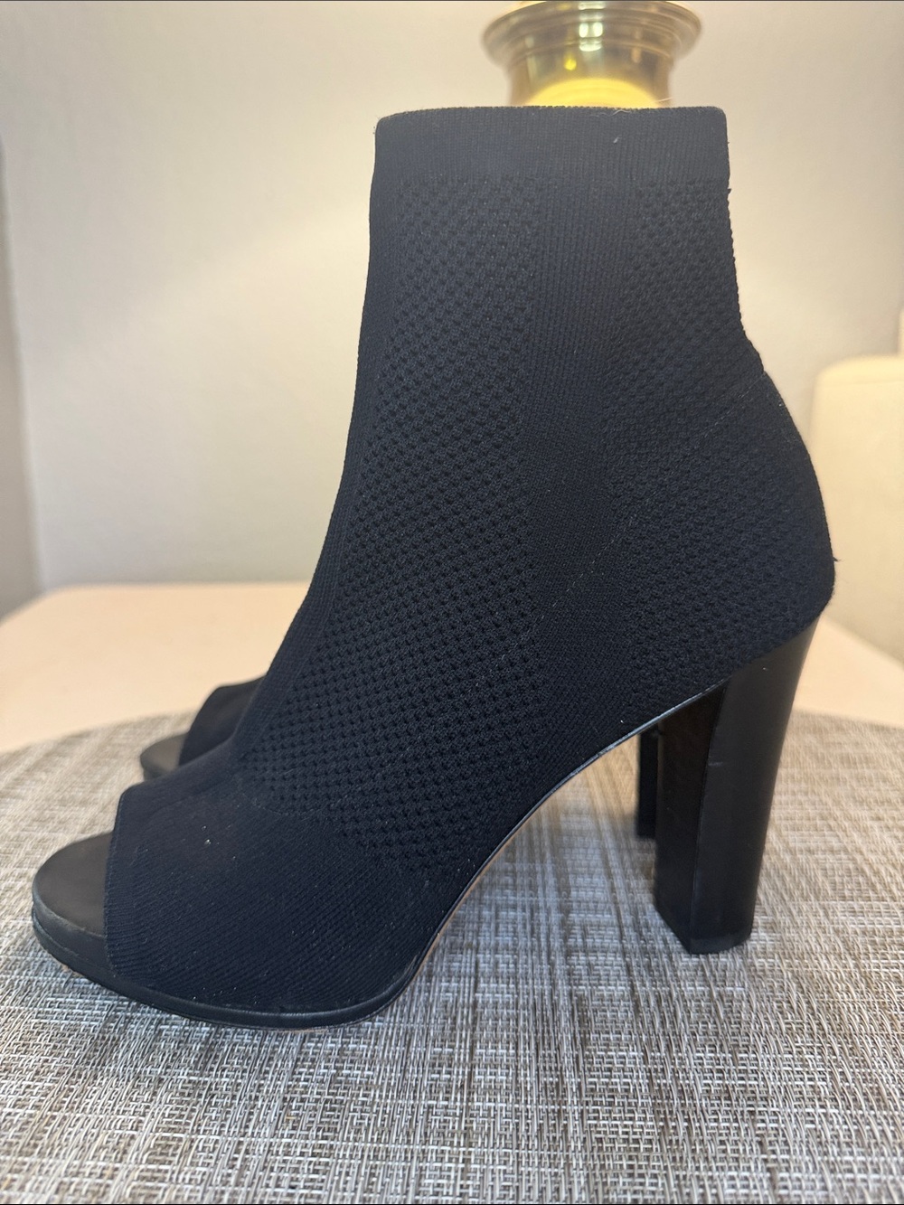 Via Spiga Black Sock Peep-Toe Heeled Boots - Picture 5 of 7